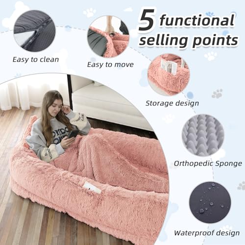 Human Dog Bed for Adult (71.0"L x 45.0"W x 12.0"Th / Pink)