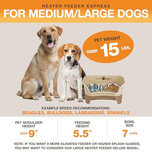 Express Mess Proof Dog Bowls Elevated for Medium to Large Sized Breed (Medium to Large w/ Standard Bowls / Cappuccino)