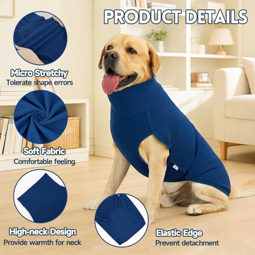 2 Pack Dog Sweater Fleece Vest Dog Sweatshirt Turtleneck Warm Stretchy Pullover Pet Clothes Cold Weather for Medium Large Boy Dogs (X-Large(Chest-29.5") / Stripe Blue)