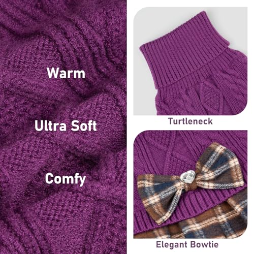 Dog Sweater Dress for Small Dogs Turtleneck Thick Knit Pullover (X-Small (2-4lbs) / 07# purple)