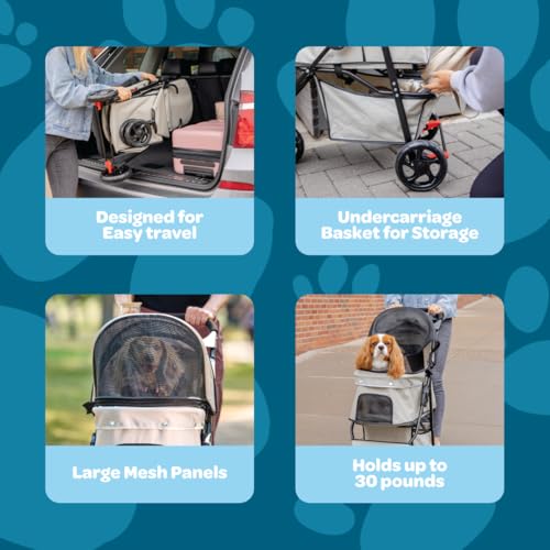 Stroller Includes 360 Degree Front Wheel Swivel (Khaki with Black Accents)