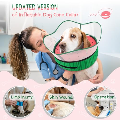 Raised Inflatable Dog Cone Collar to Stop Licking (Watermelon / XL(Neck 14"-18"))