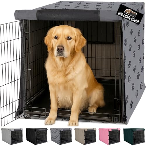Dog Crate Covers (Gray Black Paw / 42" X 28" X 30")