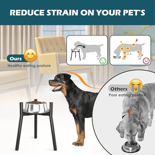 Adjustable Metal Raised Stand for Large & XL Breeds (Black-Round / Height: 13.7", Width: 7-10.6")