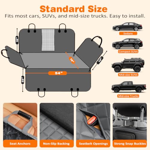 4 in 1 Dog Car Seat Cover for Back Seat (Grey / Standard - 54" Length)