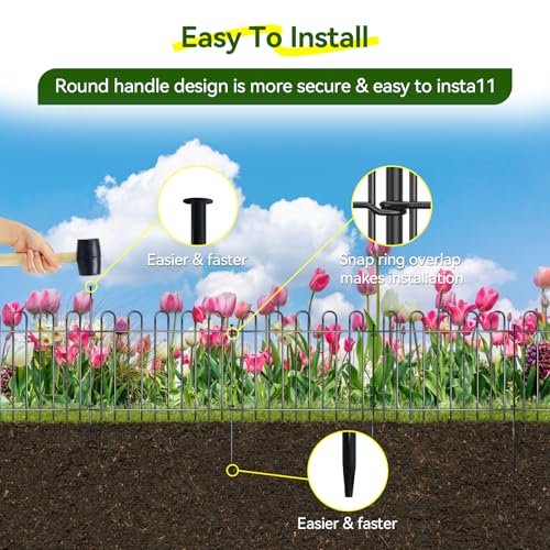 26 Panels Decorative Garden Fence (26 Panels, 13in X 30ft / Black)