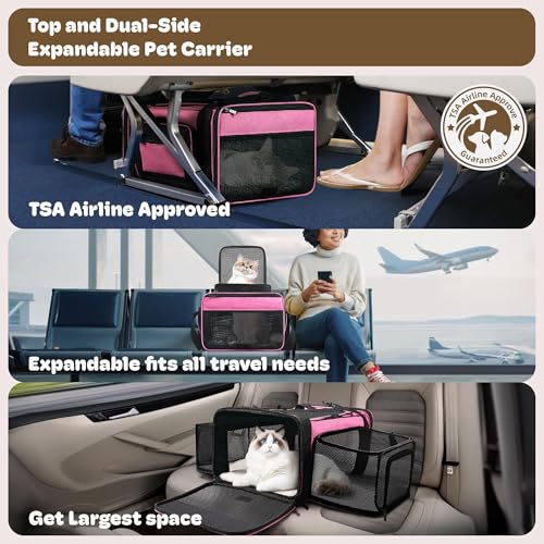 Top and 2 Sides Expandable Cat Carrier 18x13.5x9.5 TSA Airline Approved (Pink / 18.0"L x 13.5"W x 9.5"H)