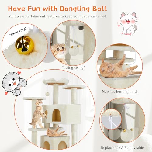 54 inch Cat Tree Tower with Scratching Posts (Beige / 54*20*20IN)