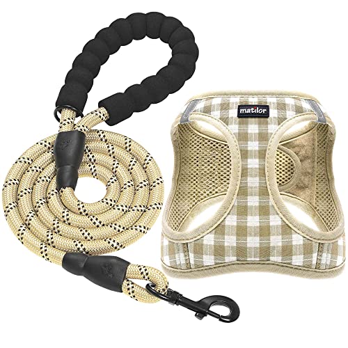 Dog Harness Step (Beige Checkered / Large (Chest 17''-20'', Weight 14-19 lb))