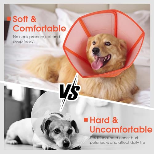 Dog Cone Waterproof Pet Recovery Collar Anti Lick (Orange / X-Large)