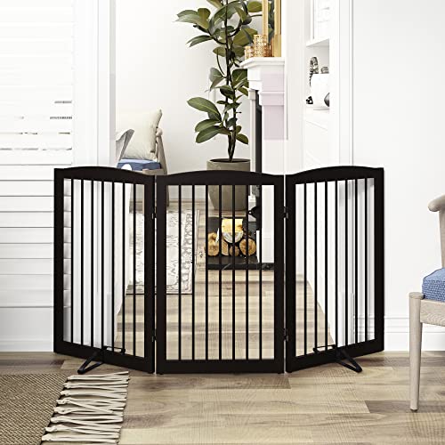 Freestanding Pet Gate for Dogs (32" Height-3 Panel / Dark Brown)