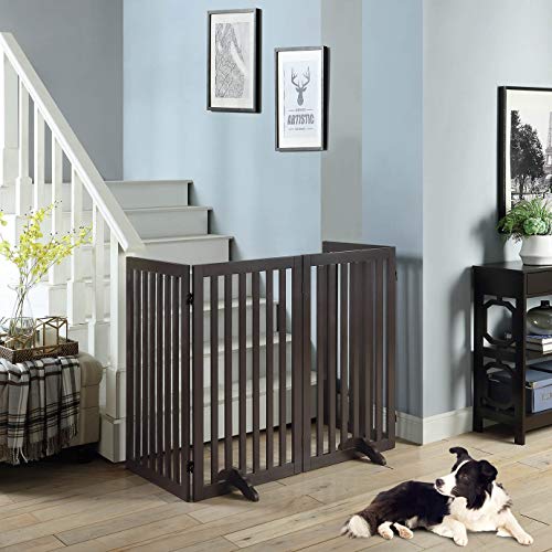 36”H Free Standing Pet Gate for Dog Cat (Espresso / 80"W×36"H)