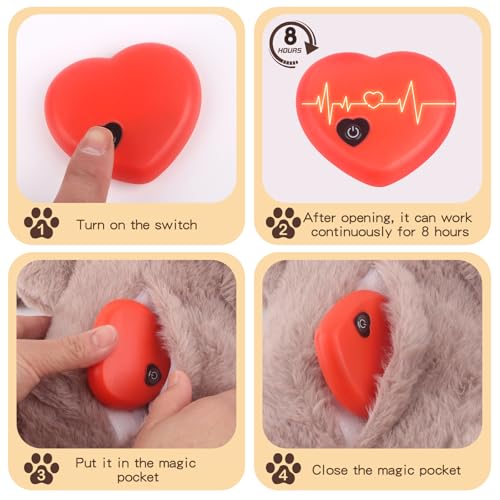 Beverly Shark Puppy Heartbeat Toy Dog Anxiety Relief Calming Aid Puppy Heartbeat Stuffed Animal Behavioral Training Sleep Aid Comfort Soother Plush Toy for Puppies Cats (Brown)