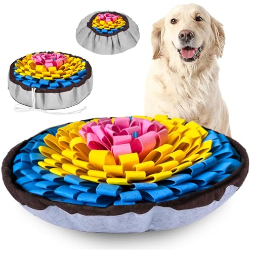 Adjustable Snuffle Mat Dog Puzzle Toy for Slow Feeding (Pink Yellow Blue)