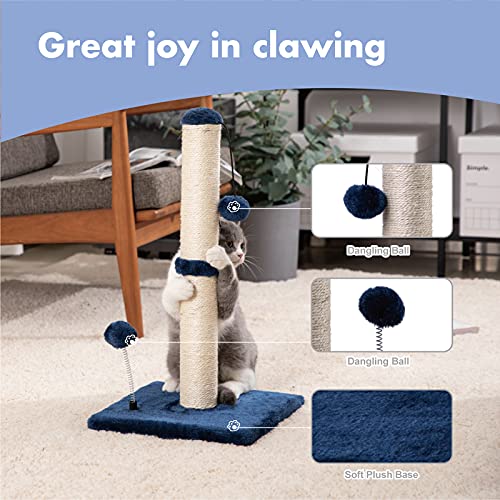 Cat Scratching Post Premium Basics Kitten Scratcher Sisal Scratch Posts with Hanging Ball 22 in for Kittens or Smaller Cats (22 inches for kitten / Navy)