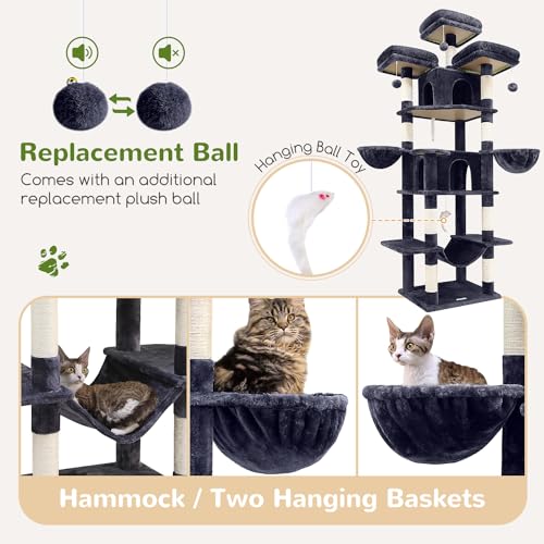 Big XXL Cat Tower for Indoor Multiple Cats (Dark Grey / 80inch)