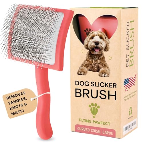Premium Slicker Brush for Dogs (Coral / Curved Large)