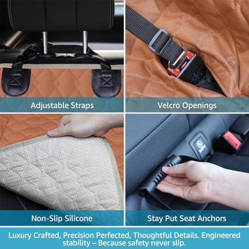 Dog Car Seat Covers for Back Seat with 2 Seat Belts (Standard / Brown)