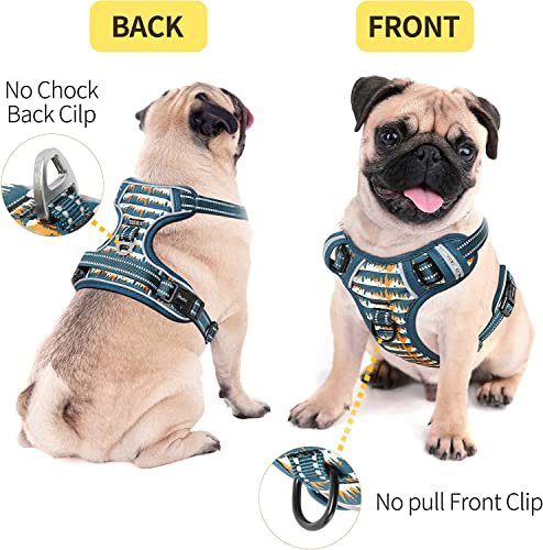 Dog Harness No Pull Adjustable Padded Reflective Harness for Small Medium Large Dogs with Handle for Walking Training (S / Flower-Sunset Valley)