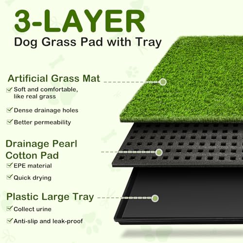 Dog Grass Pad with Tray (34''×23'' (3-Layer Potty System))