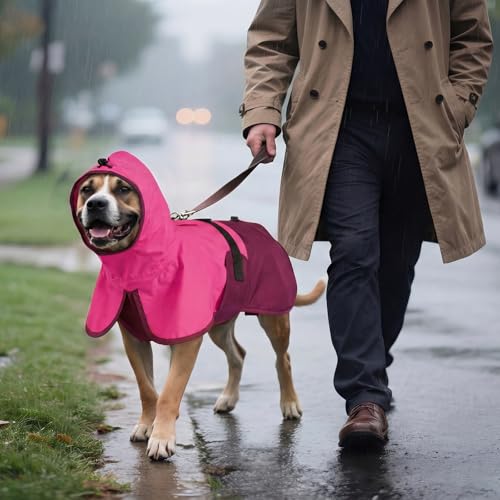 Dog Raincoat Waterproof Rain Jacket with Hood (XL(Back Length19.9") / Rose Red)