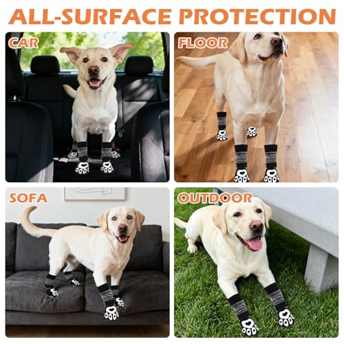 Dog Socks to Prevent Licking Paws with Grippers for Hardwood Floors Anti Slip (Black / Small)