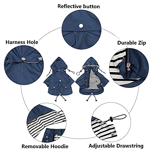Dog Zip Up Raincoat with Reflective Buttons (XX-Large / Dark Blue)