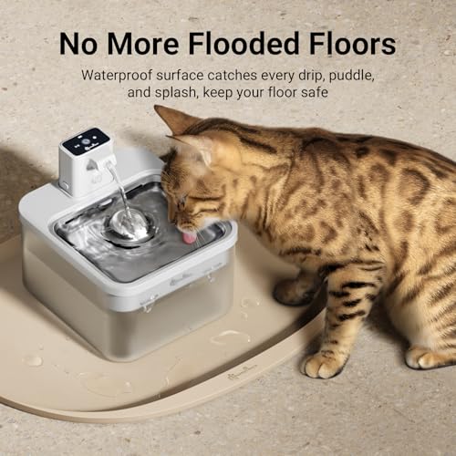 Cat Food Mat Silicone Waterproof Feeding Mat (18"L x 12.5"W / Almond)