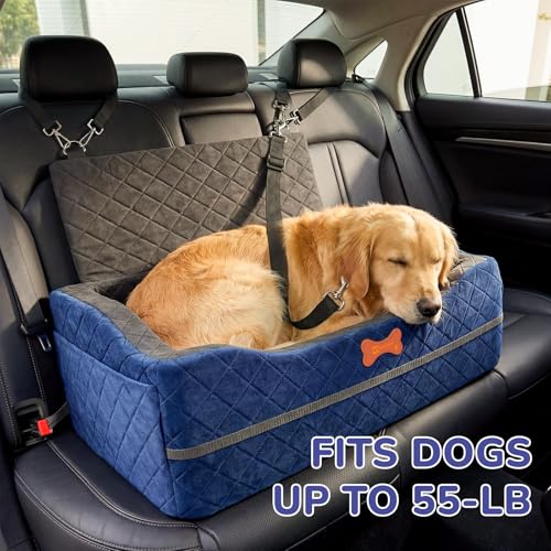 Dog Car Seat for Medium Large Dogs (Navy Blue / Large)