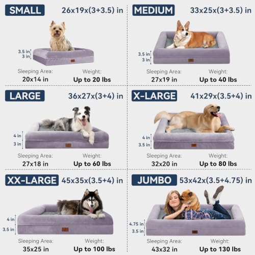 Jumbo Waterproof Dog Bed for Extra Large Size Dogs with Bolster (Purple / 53.0"L x 42.0"W x 8.25"Th)