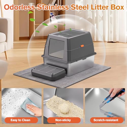 XXXL Stainless Steel Litter Box with Lid (Dark Grey)
