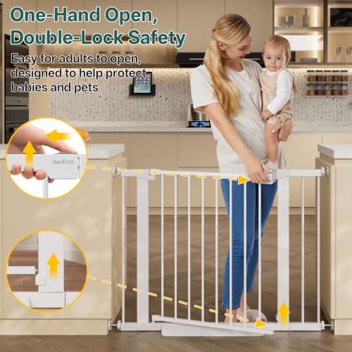 29.6 39.1 in Wide Baby Gate for Stairs and Doorways (White / 29.6-39.1"W x 28"H)