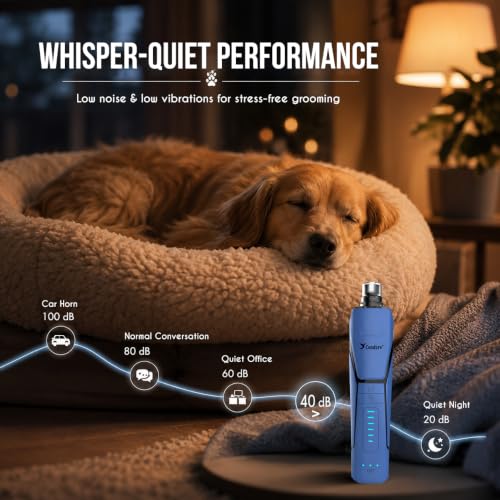 Whisper Quiet Dog Nail Grinder with 360 Degree LED Light (Dark Blue)