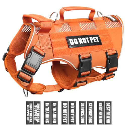 Tactical Molle Vest Mesh Dog Harness with 10 Removale Pet Patches (Large / Orange)