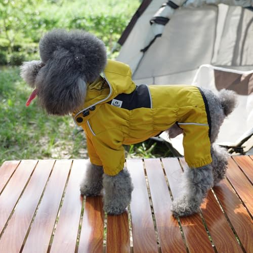 Waterproof Dog Raincoat with Removable Hood (Mustard Yellow / S (Back 11.5"))