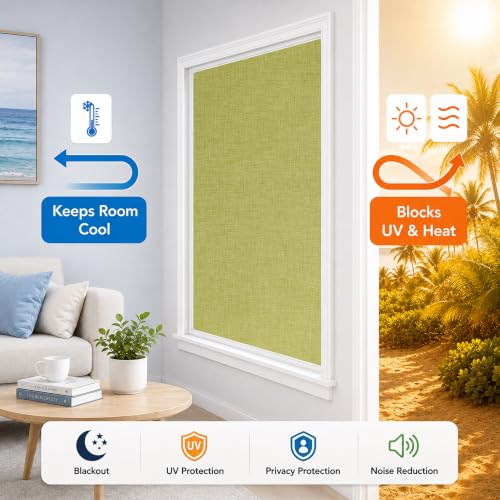 Adhesive Blackout Curtains for Blinds (Fruit Green / 52"W x 84"H)