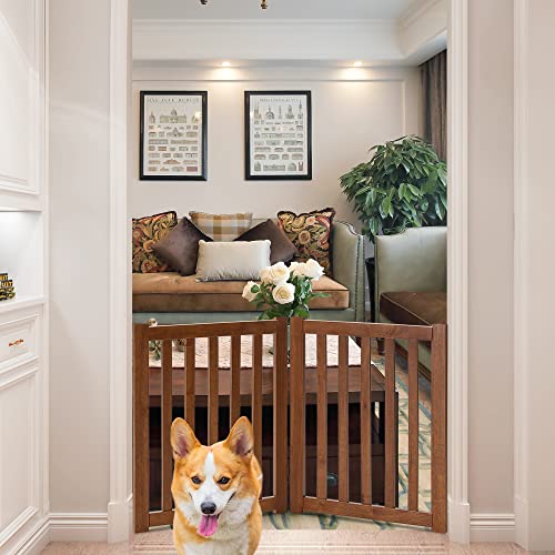 Wooden Free Standing Dog Gate 40" W x 24" H (Brown Oak / 40"W x 24"H)