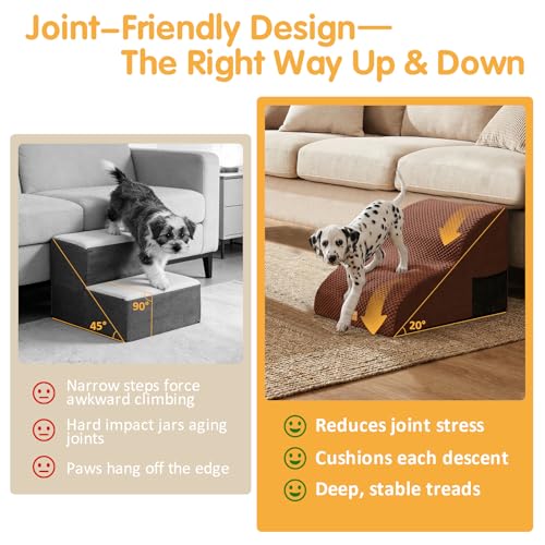 High Density Extended Foam Dog Ramp&Steps 2 Tiers (Brown / 21.7*15.7*11.8)