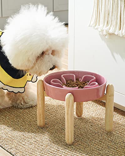 Ceramic Slow Feeder Dog Bowls Elevated (Pink Bloom+Stand / L-3 Cups)