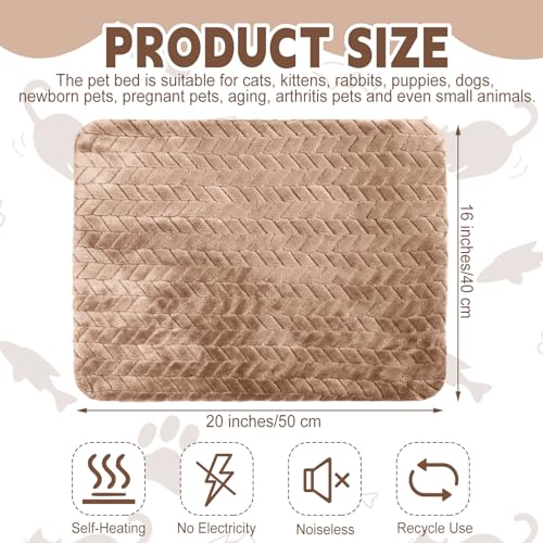 4 Pack Self Warming Cat Bed Mat Self Heating Pad for Dog Extra Warm Winter Pet Pad Washable Thermal Pads Mats for Pets Indoor Outdoor (Camel / 16 x 20 Inch)