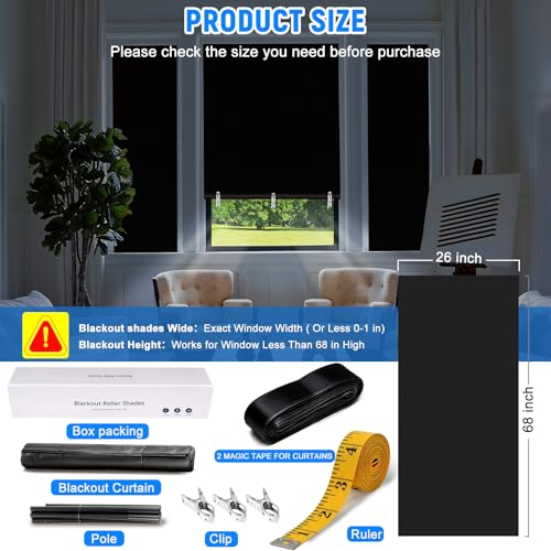 Blackout Roller Shades (Black / 26"W x 68"H)