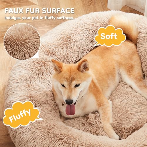 30.7 Inch Large Donut Dog Bed for Indoor Use (Brown / 30.7"x30.7"x6.3")