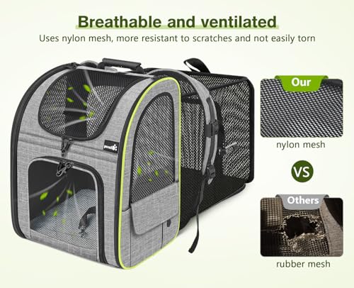 Cat Backpack Carrier Expandable (Grey with Shade Cover / 12.6"L x 10.2"W x 16.5"H)