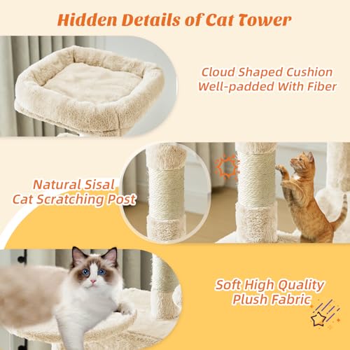 44 Inch Small Cat Tree Tower for Indoor Cats and Kittens (Beige / 44IN)