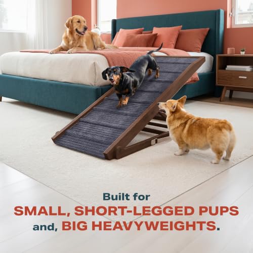 Adjustable Dog Ramp for Bed (Brown / 45" Long x 16.5" Walking Space)