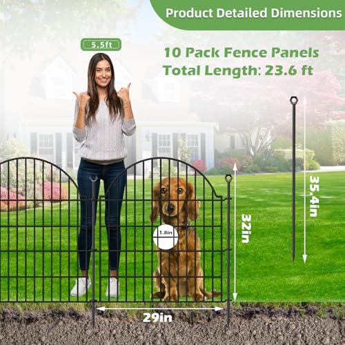 10 Panels No Dig Decorative Outdoor Garden Fence (Black / 32 in(H))