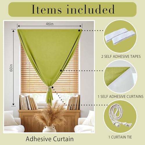 100% Blackout Self Adhesive Curtains (45"W x 60"L (Pack of 1) / Fruit Green)