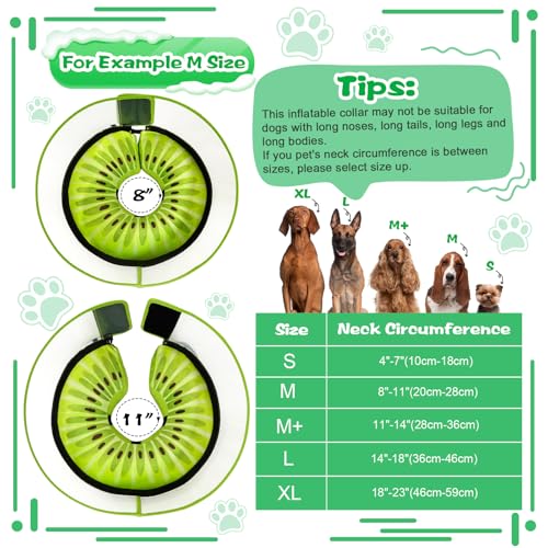 Inflatable Dog Cone Collar with Detachable Enhanced Anti (Kiwi / L（neck 14"-18"）)
