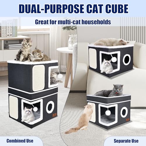 2 Story Cat House for Indoor Cats (Dark Grey / Double)
