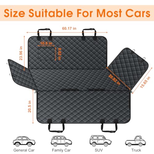 Waterproof Dog Car Seat Cover for Back Seat (Black / Large,Standard)